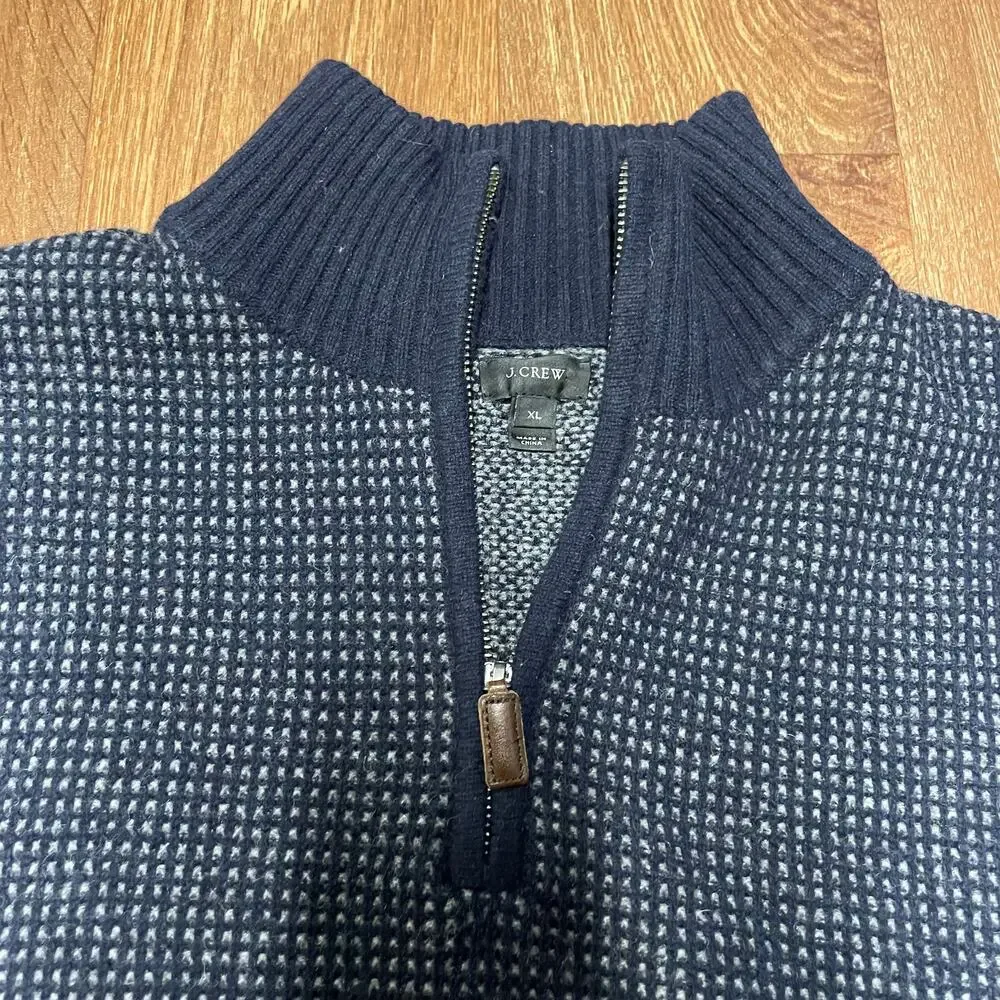 J.Crew Mens 100% Lambswool Quarter Zip Pullover Sweater Blue Size XL Warm